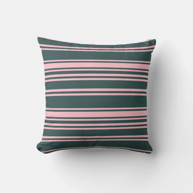 Dark Slate Gray and Pink Striped Pattern Pillow (Front)