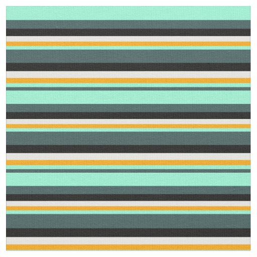 Dark Slate Gray, Aquamarine, Orange, White & Black Fabric