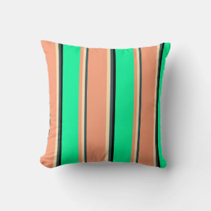 Dark Slate Gray, Beige, Light Salmon, Green, Black Throw Pillow