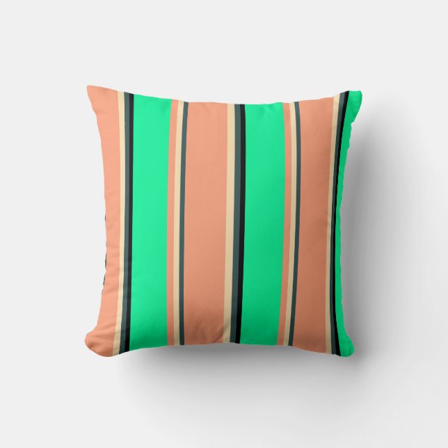 Dark Slate Gray, Beige, Light Salmon, Green, Black Throw Pillow (Front)