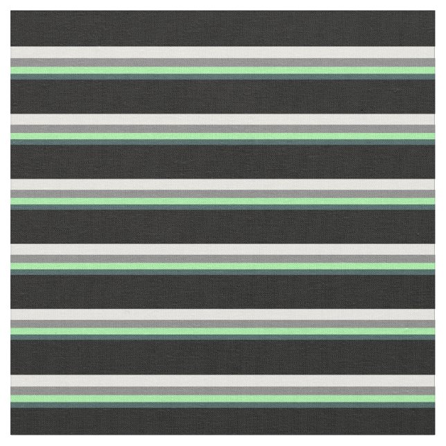 Dark Slate Gray, Green, Gray, White & Black Lines Fabric (Close Up)