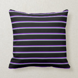 Dark Slate Gray, Light Gray, Purple, and Black Throw Pillow