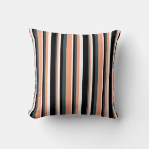 Dark Slate Gray, Light Salmon, White, and Black Throw Pillow