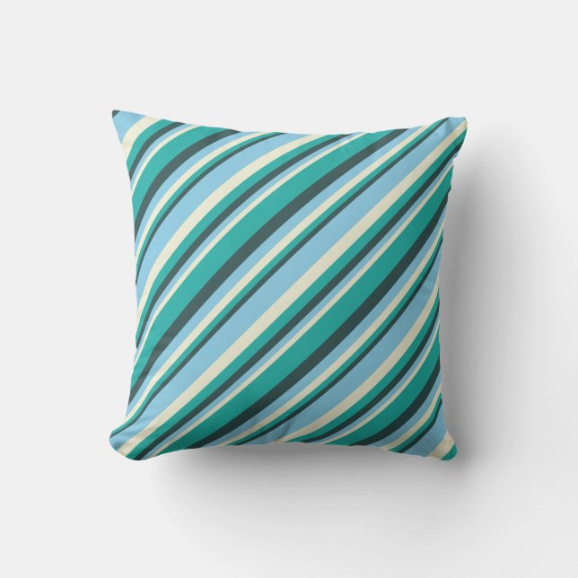 Dark Slate Gray, Light Sea Green, Beige & Sky Blue Throw Pillow (Front)