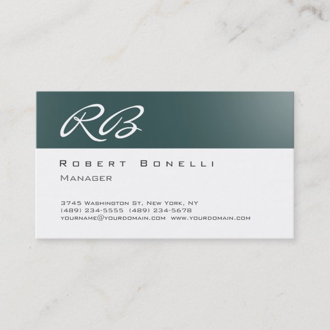 Dark Slate Gray Monogram Business Card (Front)