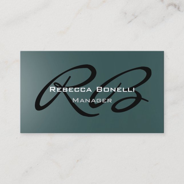 Dark Slate Gray Monogram Manager Business Card (Front)
