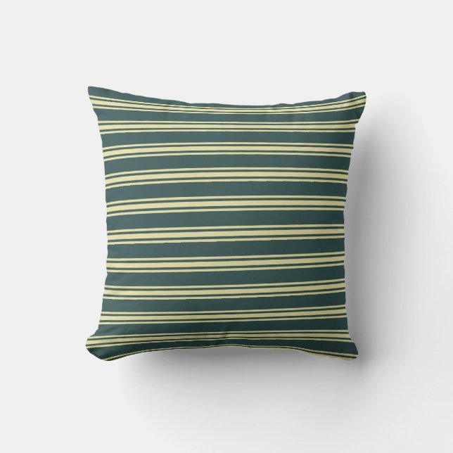 Dark Slate Gray & Pale Goldenrod Lined Pattern Throw Pillow (Front)