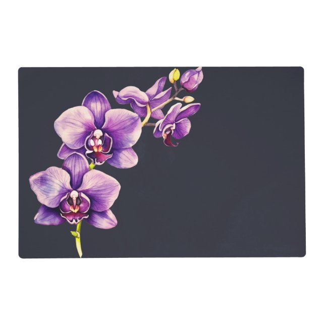 Dark Slate Gray, Purple Orchid Laminated Placemat (Front)