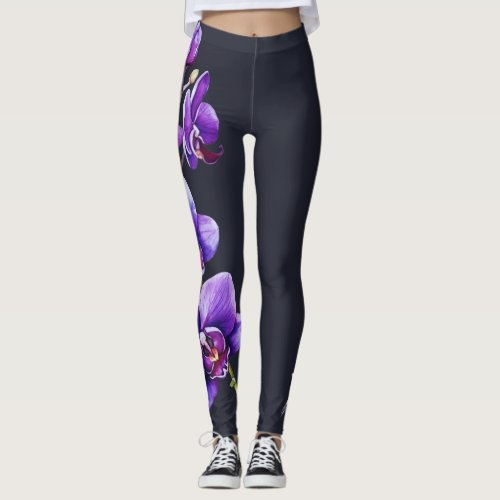 Dark Slate Gray Purple Orchid Leggings