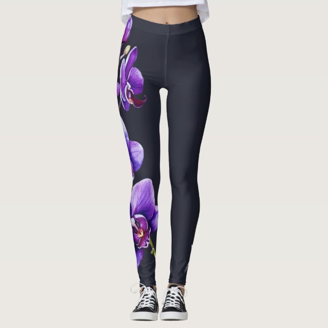 Dark Slate Gray, Purple Orchid Leggings (Front)