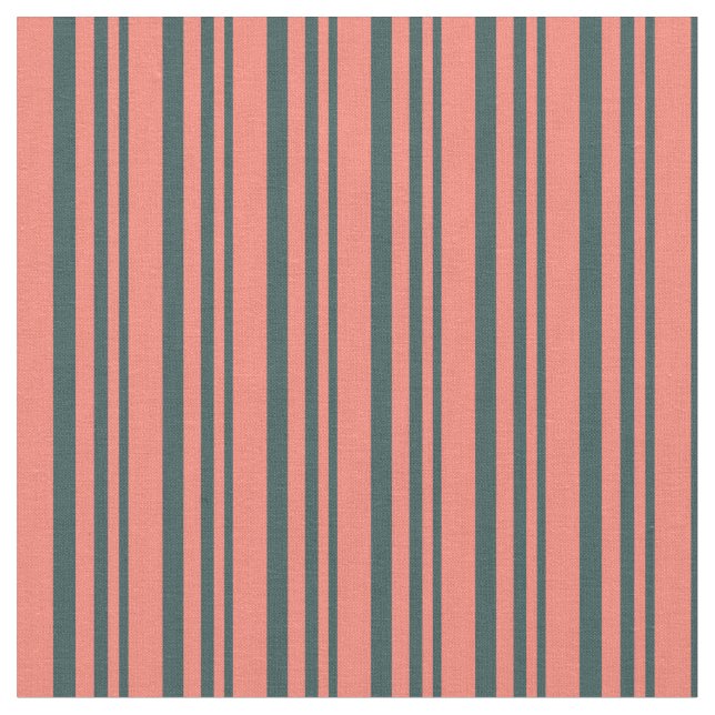 Dark Slate Gray & Salmon Colored Stripes Fabric (Close Up)