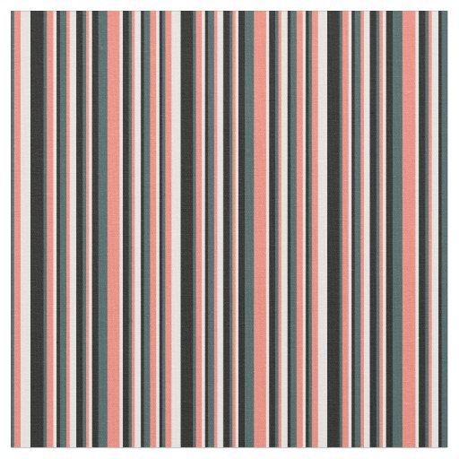 Dark Slate Gray, Salmon, White, and Black Lines Fabric