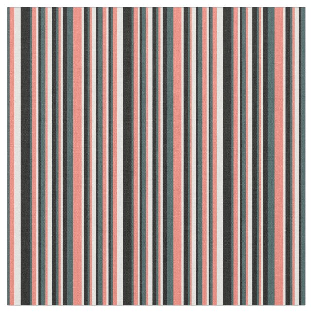 Dark Slate Gray, Salmon, White, and Black Lines Fabric (Close Up)