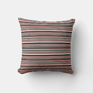 Dark Slate Gray, Salmon, White, and Black Lines Throw Pillow