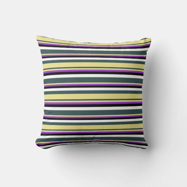 Dark Slate Gray, Tan, Dark Orchid, Black & White Throw Pillow (Front)