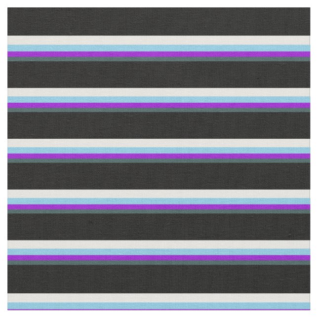 Dark Slate Gray, Violet, Sky Blue, White & Black Fabric (Close Up)