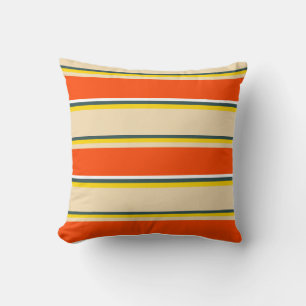 Dark Slate Gray, Yellow, Tan, Red, and White Throw Pillow