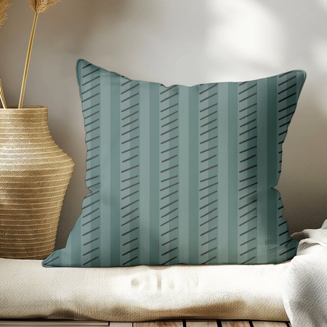 Dark Slate Green Modern Boho Stripes  Throw Pillow (Creator Uploaded)