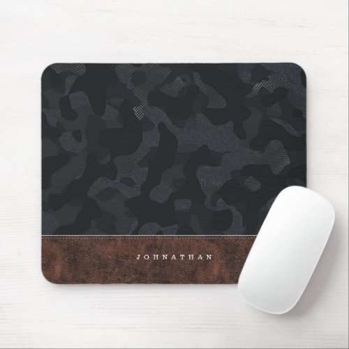 Dark Slate Grey Camouflage Pattern  Leather Mouse Pad