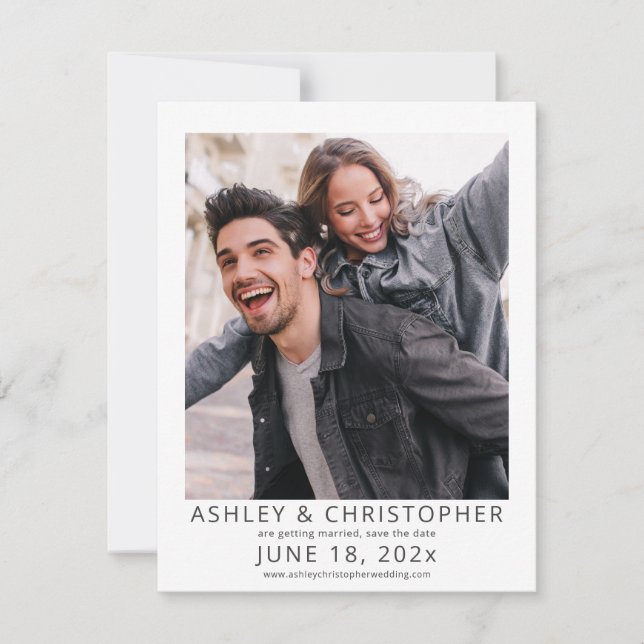 Dark Slate Modern Framed Photo Save The Date (Front)
