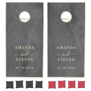 Dark Slate Stone Couple Names with Date Cornhole Set