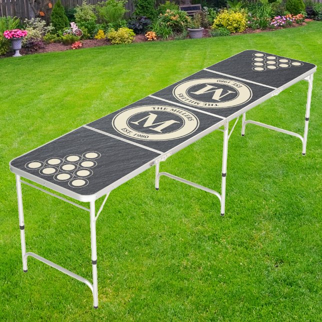 Dark Slate Stone Family Monogram & Name Beer Pong Table (Creator Uploaded)