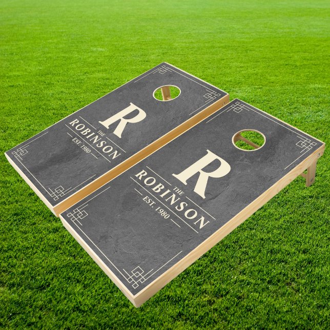 Dark Slate Stone Family Name & Initial Cornhole Set (Creator Uploaded)