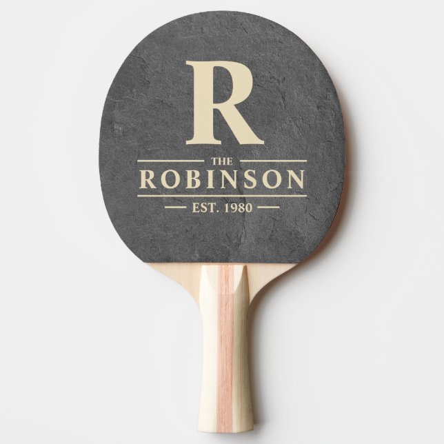 Dark Slate Stone Family Name & Initial Ping Pong Paddle (Front)