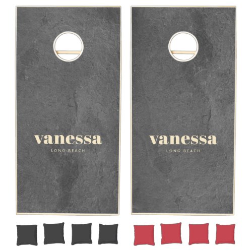 Dark Slate Stone Minimal Modern Classic Name Cornhole Set
