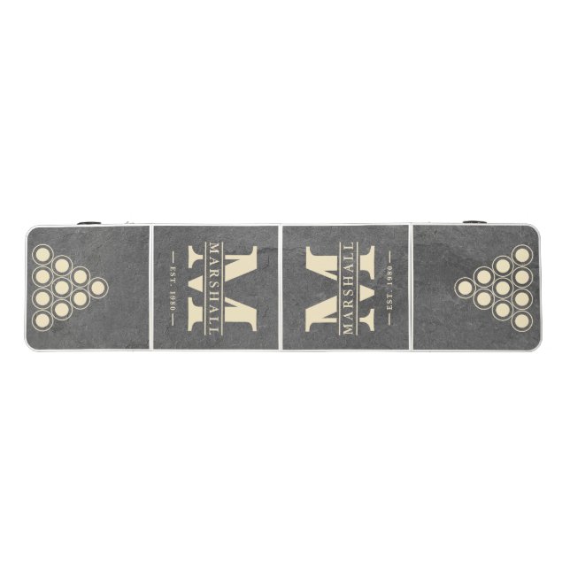 Dark Slate Stone Monogram & Name Overlay Beer Pong Table (Top)