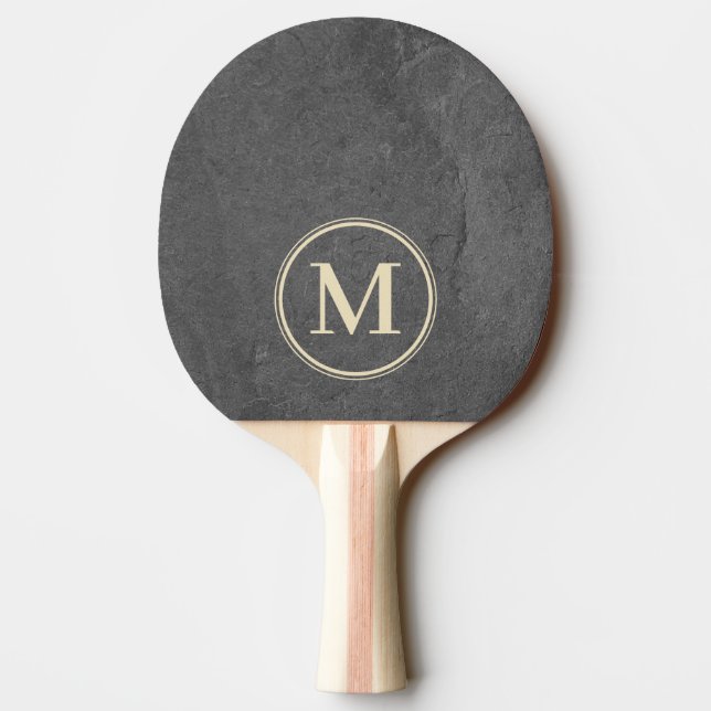 Dark Slate Stone Monogram Ping Pong Paddle (Back)