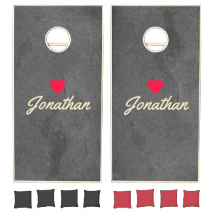 Dark Slate Stone Vintage Heart Signature Cornhole Set