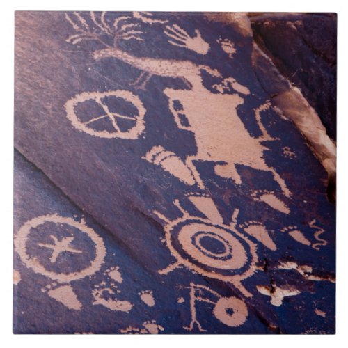 Dark Southwest Petroglyph Ceramic Tile