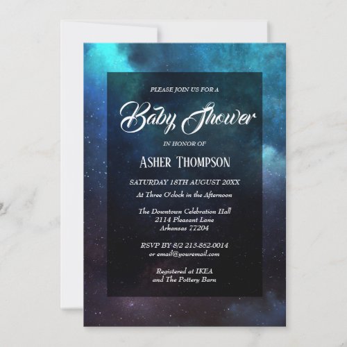 Dark Space Blue Nebula Bridal Shower Invitation