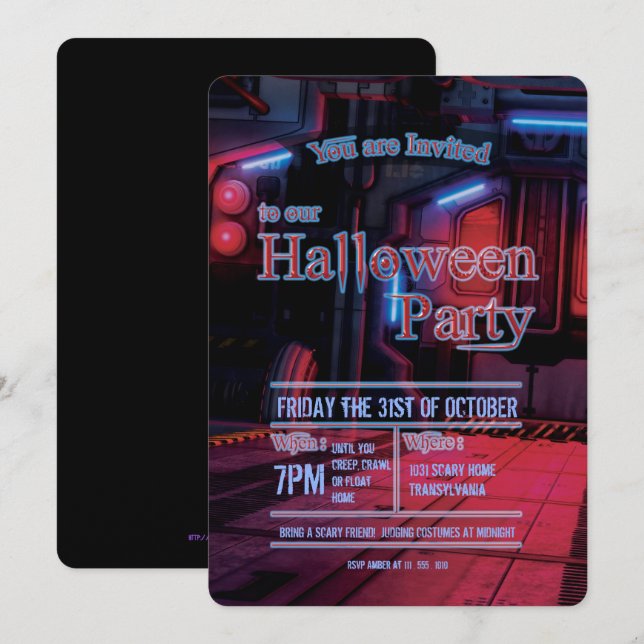 Dark Space Station Door Halloween Party Invitation (Front/Back)