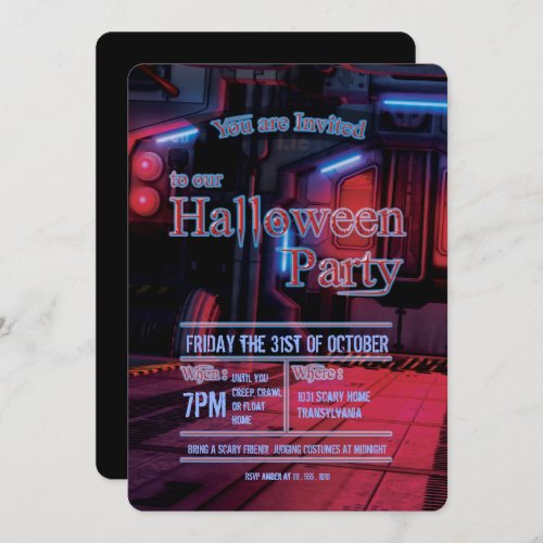 Dark Space Station Door Halloween Party Invitation