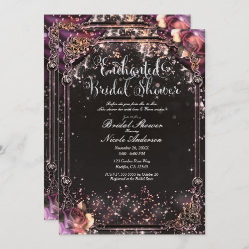 Dark Sparkle Glitter Glam Light Bridal Shower Invitation