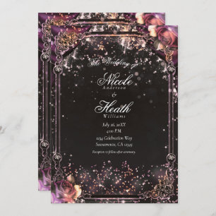 Dark Sparkle Glitter Glam Lights Floral Wedding Invitation