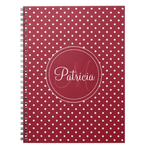 Dark Spicy Red White Polka Dot Unique Initial Name Notebook