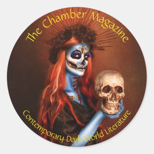 Dark spirit woman with skull classic round sticker