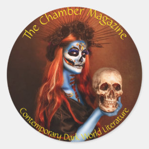 Dark spirit woman with skull classic round sticker