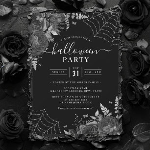 Dark Spooky Floral Cobwebs Halloween Party  Invitation
