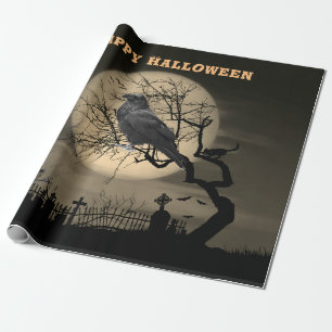 Dark Spooky Halloween with Raven Wrapping Paper