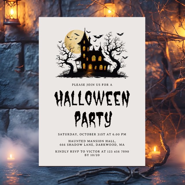 Dark Spooky Haunted House Adults Halloween Party Invitation (Creator Uploaded)