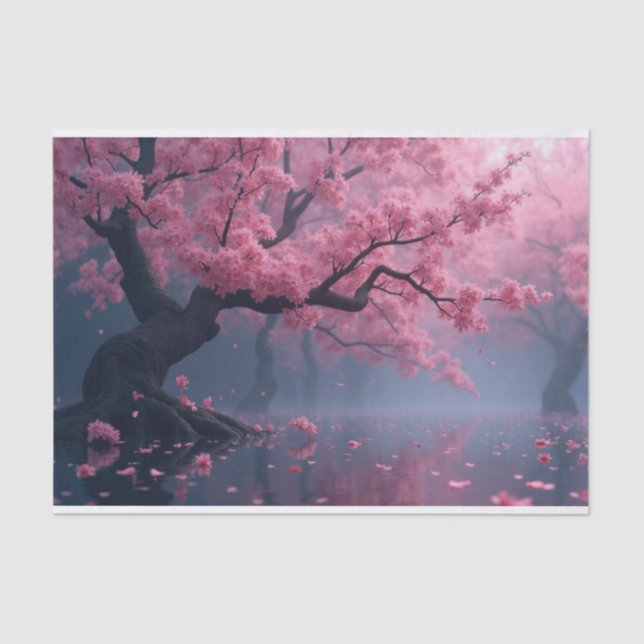 Dark Spring Cherry Blossom Tree Decoupage Paper  (Front)