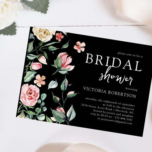 Dark Spring Floral  Botanical Bridal Shower Invitation
