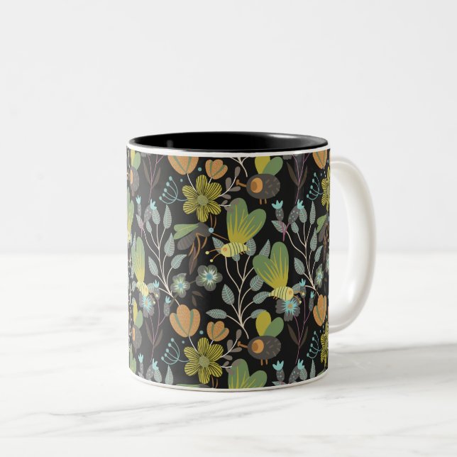 Dark Spring Pattern Two-Tone Coffee Mug (Front Right)