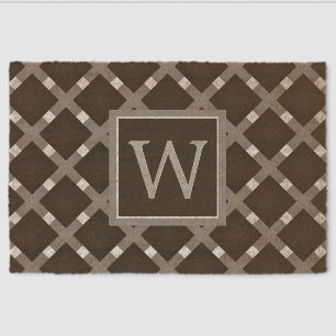 Dark Squares on Grey and White Fiber Doormat