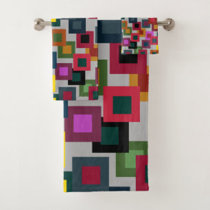 Dark Squares on Light Bath Towel Set