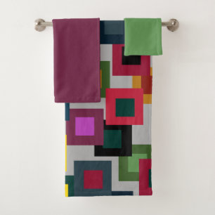 Dark Squares on Light Bath Towel Set